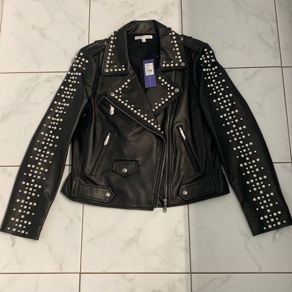Rebecca Minkoff Jackets & Blazers - NWT Rebecca Minkoff WES MOTO leather jacket with pearls Black Medium